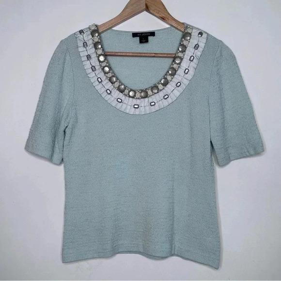 ST. JOHN Short Sleeve Embellished Sweater - Picture 1 of 11